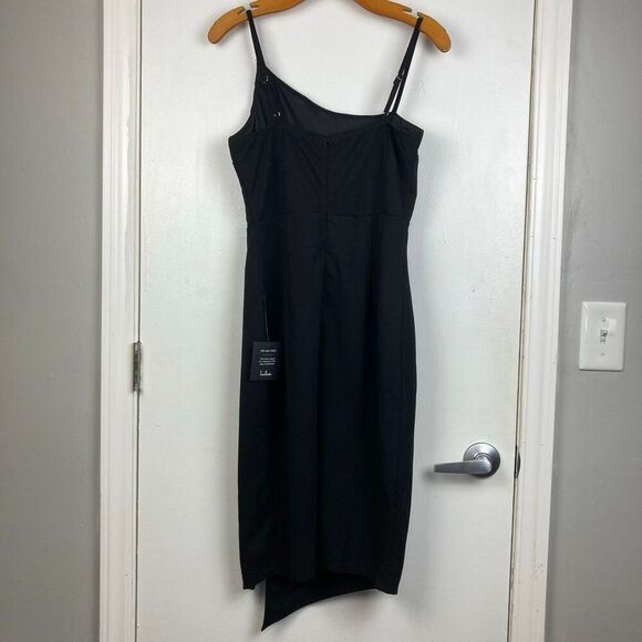 NWT Lulus Shape the Night Black Asymmetrical Midi Cocktail Dress Elegant Sexy L - Picture 5 of 11
